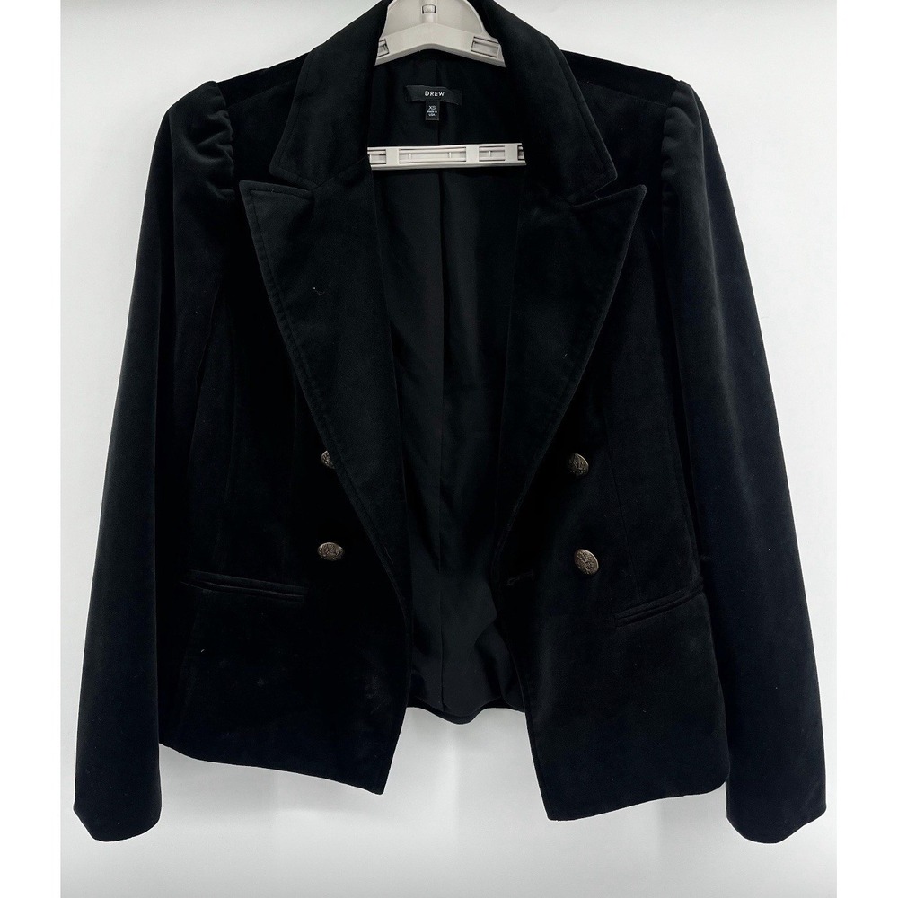 Drew Black Velvet Velour Blazer Eagle Buttons Double Breasted Size XS USA Made